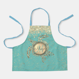 Turtle Monogram Stars on Blue Apron