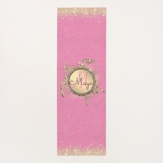 Turtle Monogram Stars on Pink Yoga Mat (Back)