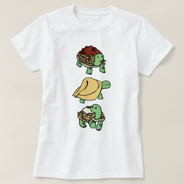 Turtle Noodles Cute Tortoise Pasta Trio T-Shirt (Design Front)