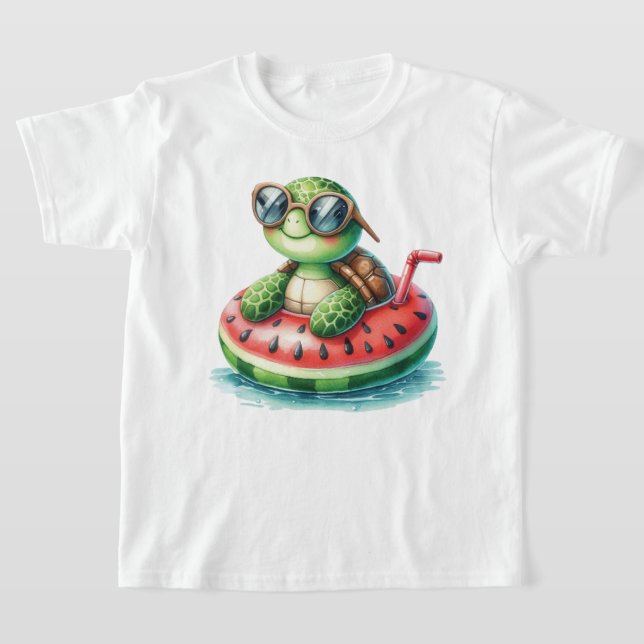 Turtle On A Watermelon Floaty T-Shirt (Laydown)