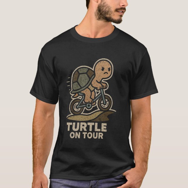 Turtle on Tour Funny Biking Turtle Cycling T-Shirt (Front)