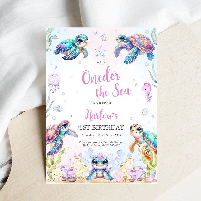 Turtle Oneder The Sea 1st Birthday Invitation (Creator Uploaded)