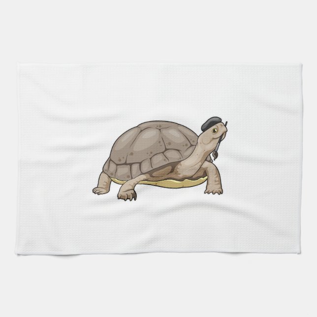 Turtle Painter Paint brush Kitchen Towel (Horizontal)