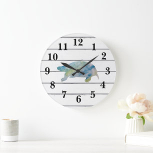 Turtle Painting Animal Watercolor Decor Large Clock