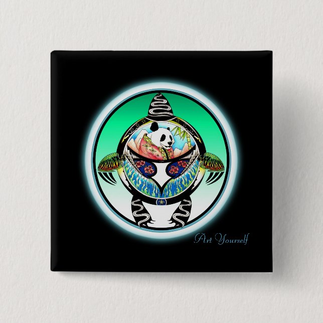 Turtle Panda 2 Inch Square Button (Front)