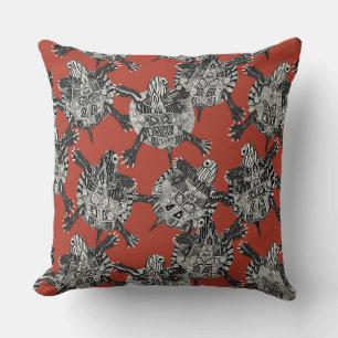 turtle party coral red throw pillow