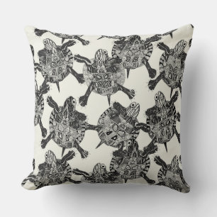 turtle party ivory black throw pillow