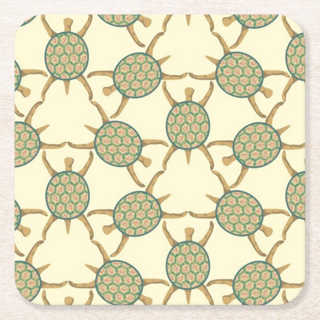 Turtle pattern square paper coaster (Front)