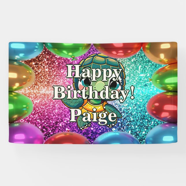 Turtle Personalized character birthday banner (Horizontal)