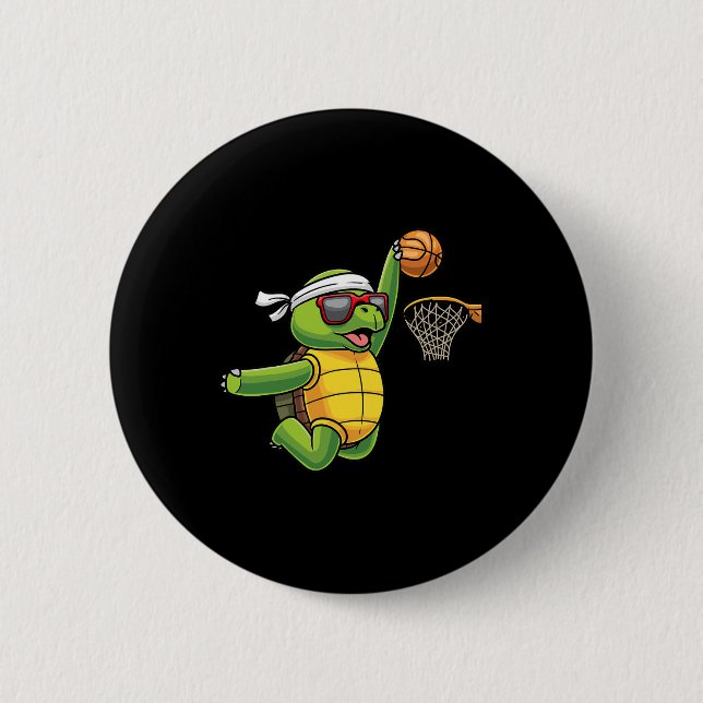 Turtle Playing Basketball Sports Sea Tortoise Play 2 Inch Round Button (Front)