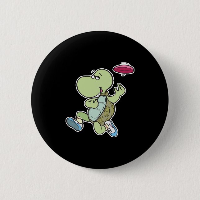turtle playing frisbee 2 inch round button (Front)