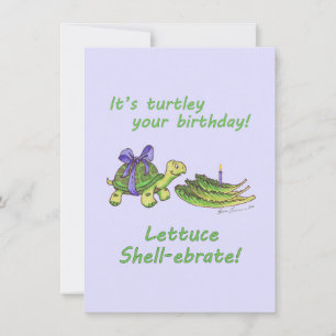 Turtle pun birthday card with lettuce and candle