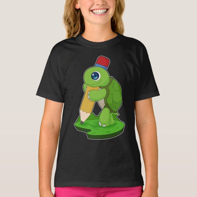 Turtle Pupil Pencil School T-Shirt (Front)
