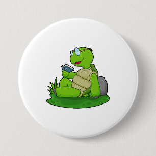Turtle Reading Book 3 Inch Round Button