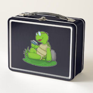 Turtle Reading Book Metal Lunch Box