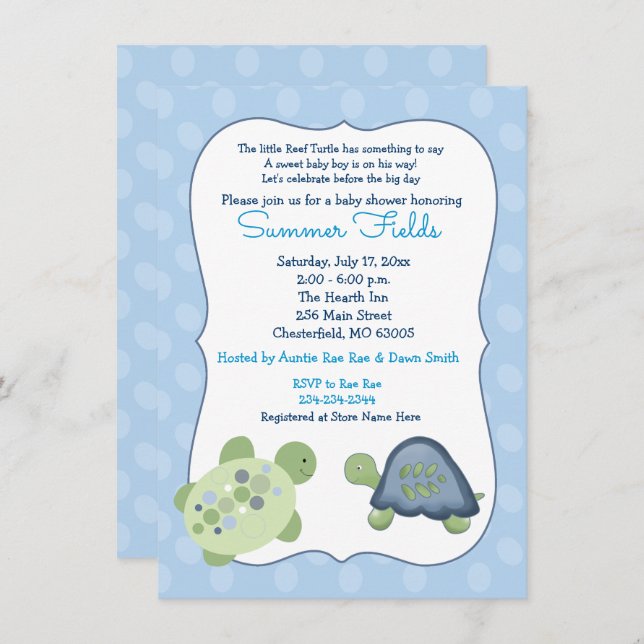 Turtle Reef Blue Dot Boy Baby Shower Invitation (Front/Back)