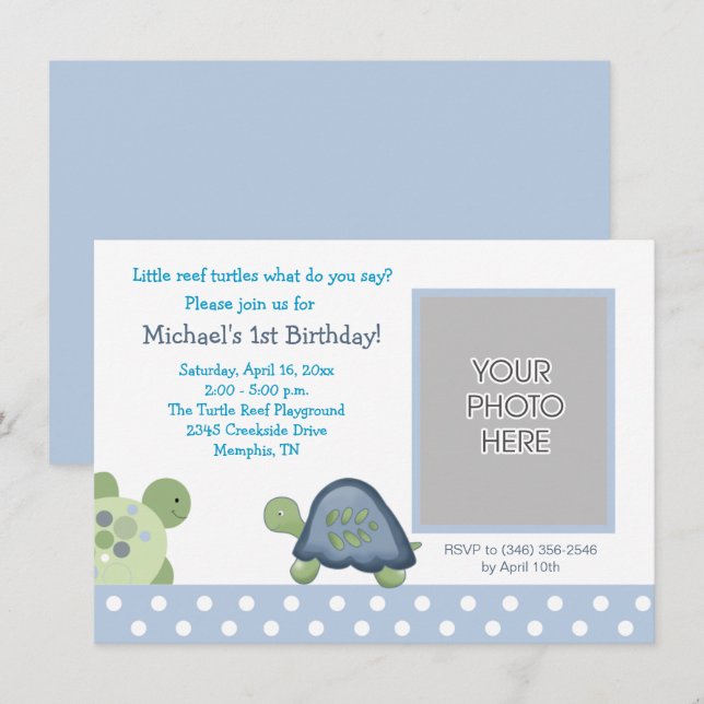 Turtle Reef Boys Birthday Tortoise Photo Invitation (Front/Back)