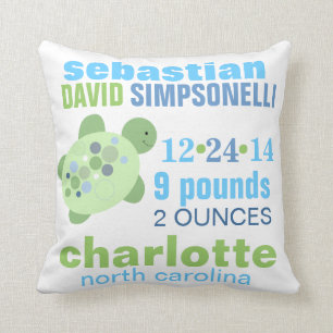 Turtle Reef Custom Birth Announcement Pillow