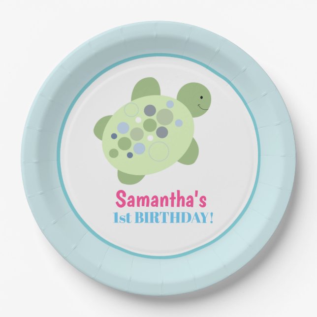 Turtle Reef Sea Turtle Birthday Paper Plate (Front)