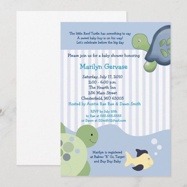 Turtle Reef Tortoise Boy Baby Shower Invitation (Front/Back)