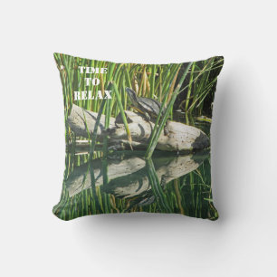 Turtle Reflection Photo Time to Relax Lake Animal Throw Pillow