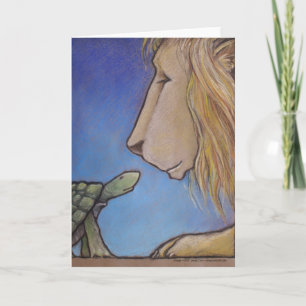 turtle regards lion card