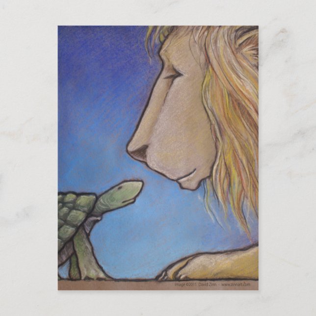 turtle regards lion postcard (Front)