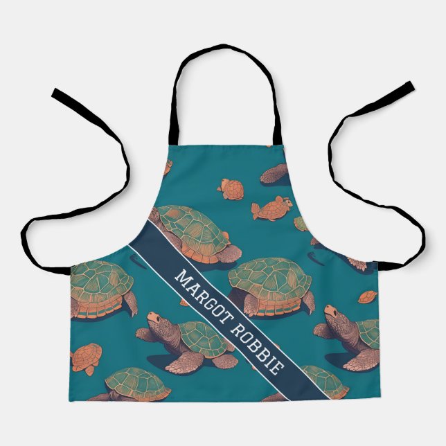 Turtle Retro Colourful Personalized Pattern Apron (Front)