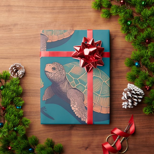 Turtle Retro Colourful Personalized Pattern Wrapping Paper (Holiday Gift)