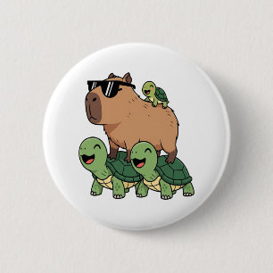 Turtle Ride Capybara, Funny Capybara 2 Inch Round Button