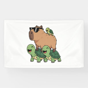 Turtle Ride Capybara, Funny Capybara Banner
