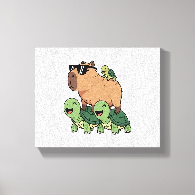 Turtle Ride Capybara, Funny Capybara Canvas Print (Front)