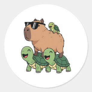 Turtle Ride Capybara, Funny Capybara Classic Round Sticker
