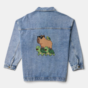 Turtle Ride Capybara, Funny Capybara Denim Jacket