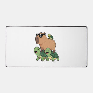 Turtle Ride Capybara, Funny Capybara Desk Mat
