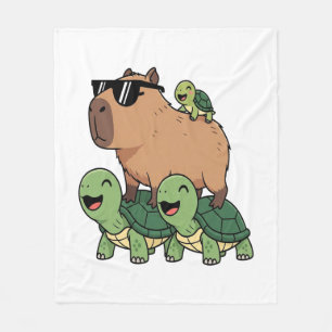 Turtle Ride Capybara, Funny Capybara Fleece Blanket