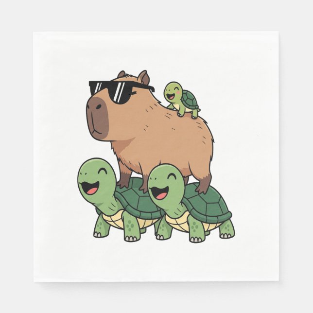 Turtle Ride Capybara, Funny Capybara Napkin (Front)