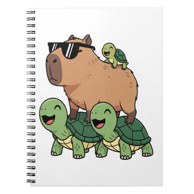 Turtle Ride Capybara, Funny Capybara Notebook (Front)