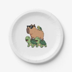 Turtle Ride Capybara, Funny Capybara Paper Plate