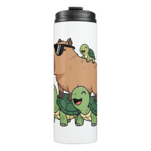 Turtle Ride Capybara, Funny Capybara Thermal Tumbler