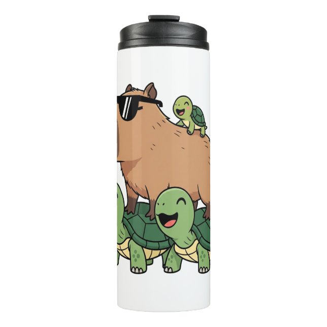 Turtle Ride Capybara, Funny Capybara Thermal Tumbler (Front)
