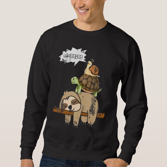 Turtle Riding A Sloth Whee Funny Sloth Sweatshirt (Front)