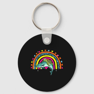 Turtle Riding Salmon Fish Funny Animal Lover Rainb Keychain