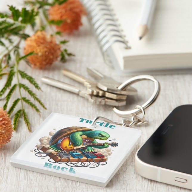 Turtle Rockstar Jamming on Stage Keychain (Front Right)