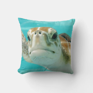 Turtle Round Clock Faux Canvas Print Throw Pillow
