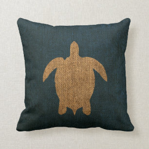 Turtle Rustic Blue Throw Pillow
