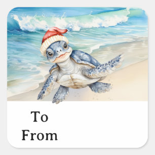 Turtle SANTA at the beach for sea lovers Square Sticker