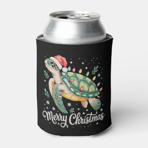 Turtle Santa Hat Merry Christmas Lights Xmas Can Cooler