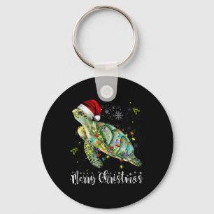 Turtle Santa Hat Merry Christmas Lights Xmas Holid Keychain