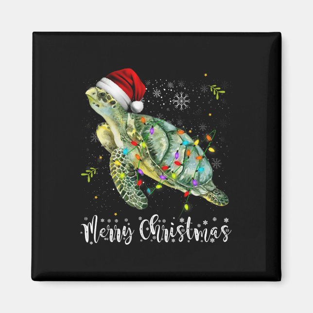 Turtle Santa Hat Merry Christmas Lights Xmas Holid Magnet (Front)